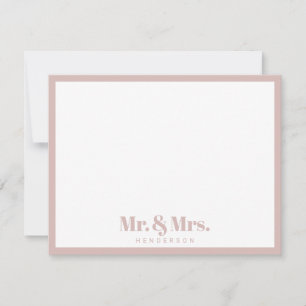 Modern Rosa White Mr. och Mrs. Ditt efternamn Anteckningskort
