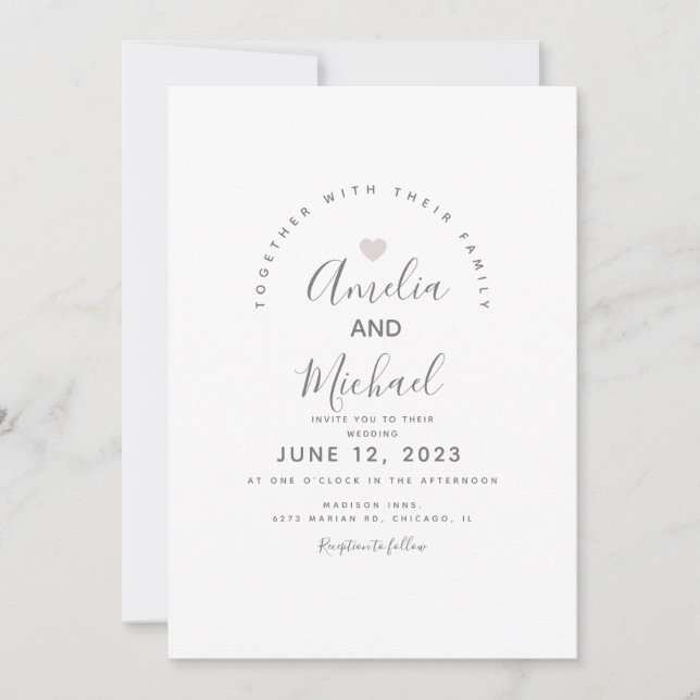 Modern Rosa White Simple Heart Wedding-inbjudan Inbjudningar (Framsida)