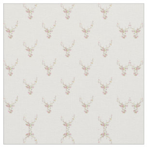 Modern Rosa White Vintage Blommigt Hjort Head Tyg