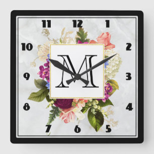 Modern Rosa & White Watercolor Blommigt Bouquet Fyrkantig Klocka