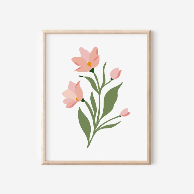 Modern Rosa Wildblommor Illustration Art Poster (Skapare uppladdad)