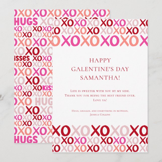 Modern Rosa XOXO Bästa Vän Bff Galentine's Dag Julkort (Fram/baksida)