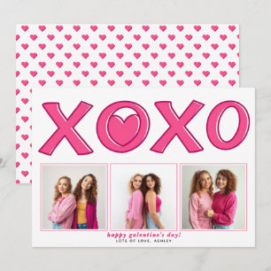 Modern rosa XOXO Galentines Day-hjärtfoto Julkort
