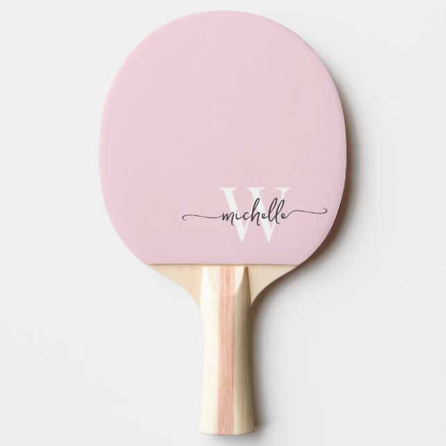 Modern rosablommig anpassad monogramnamnskrift pingisracket (Framsidan)
