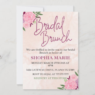 Modern rosabruten akvarellblomma bröllopsbrunch  spara datumet