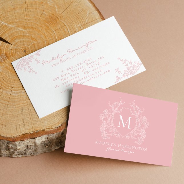 Modern rosabruten blomsterkrone monogram visitkort (Skapare uppladdad)