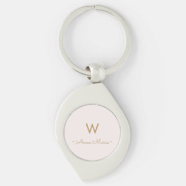 Modern rosabruten guld minimalist monogram  swirl silverfärgad nyckelring