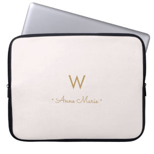 Modern rosabruten guldmonogram i skrivstil laptop fodral