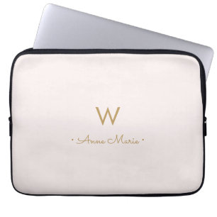 Modern rosabruten guldmonogram i skrivstil laptop fodral