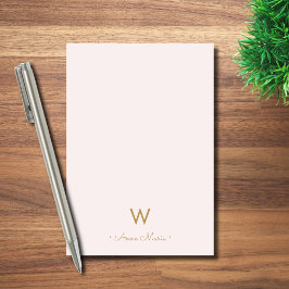 Modern rosabruten guldmonogram i skrivstil post-it block