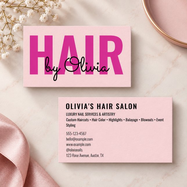 Modern rosabruten hårmanus frisör visitkort (business cards hair stylist modern elegant minimalist beautician hairdresser professional boss salon)
