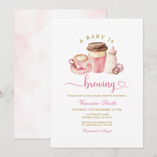 Modern rosabruten kaffetema latte baby shower inbjudningar