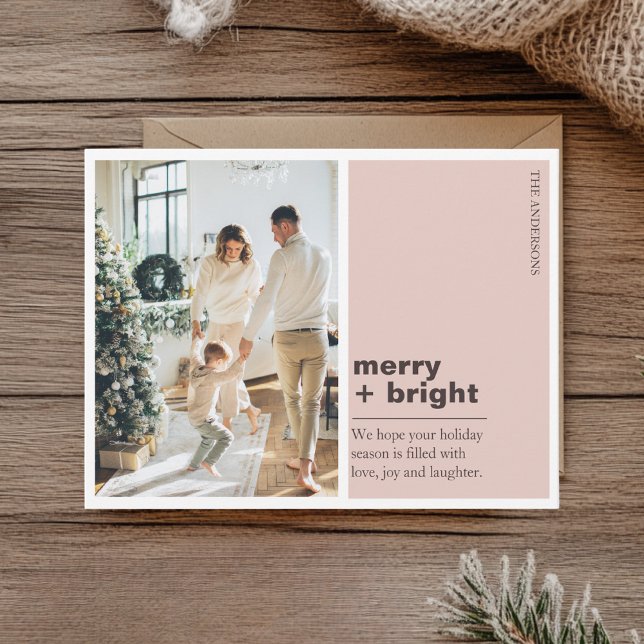 Modern rosabruten Merry + Bright julfotograf  Vykort (Skapare uppladdad)