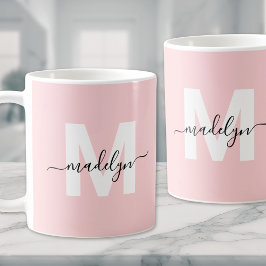 Modern rosabruten monogram kaffemugg