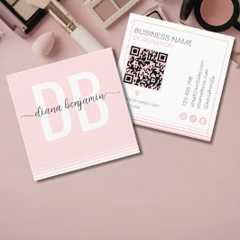 Modern rosabruten och vit monogram QR-kod Fyrkantigt Visitkort