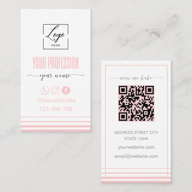 Modern rosabruten rosa och vit Logotyp Visitkort (Fram/baksida)