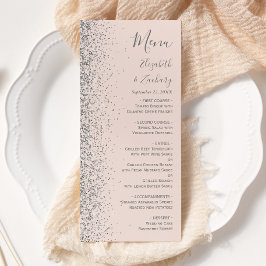 Modern rosabruten silverglitterkant bröllop meny