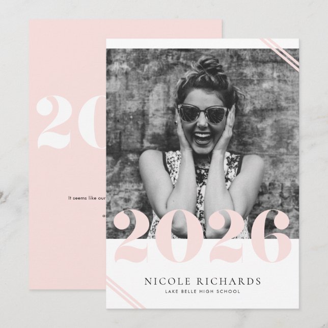 Modern rosafärgad examenklass 2024 Fotoexamen-inbj Inbjudningar (Fram/baksida)