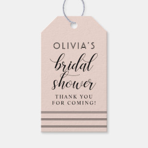 Modern rosafärgad svart script bröllopsshowerprese presentetikett