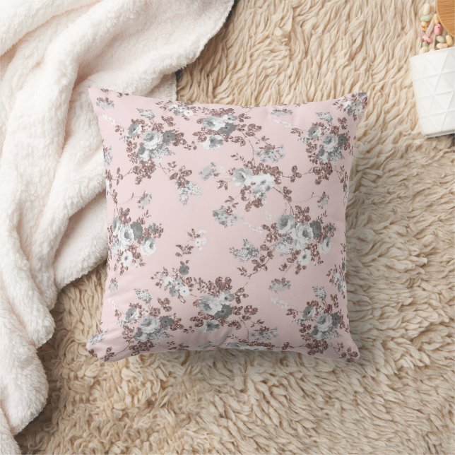 Modern rosaglans rosa vit roséguld glitter blommig kudde (Filt)