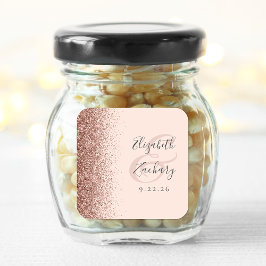 Modern rosaglänsande rosa guld glitter bröllop fyrkantigt klistermärke