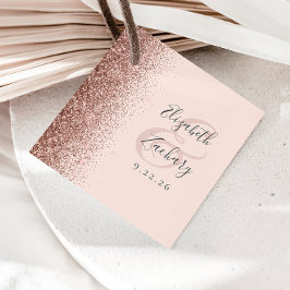 Modern rosaglänsande rosa guld glitter bröllop gåvor etiketter