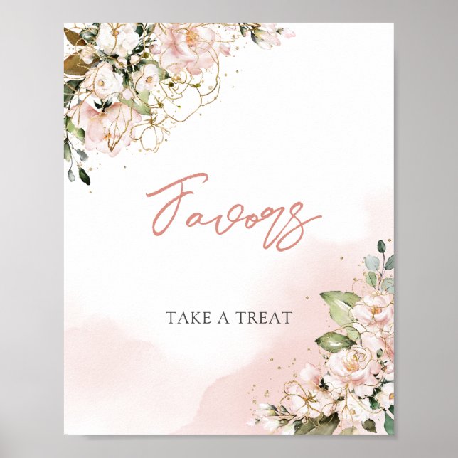 Modern rosaktig blommig guld boho tackskylt poster (Framsidan)