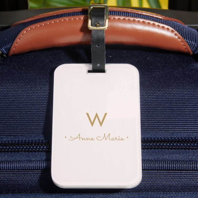 Modern rosaktig guld minimalist monogram bagagebricka (Framsida Insitu 2)