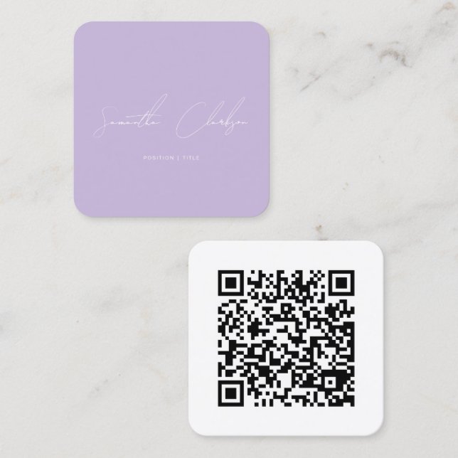 Modern rosapurpur handskriven QR-kod Fyrkantigt Visitkort (Fram/baksida)