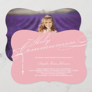 Modern Rosary First Heliga Communion Photo Religiö Inbjudningar