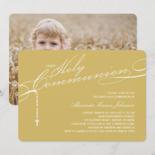 Modern Rosary First Heliga Communion Photo Religiö Inbjudningar