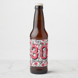 Modern rosblomma 90-årsdag ölflaska etikett