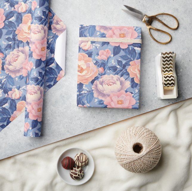 Modern rosblomma tropiskt inpackningspapper presentpapper (Hantverk)