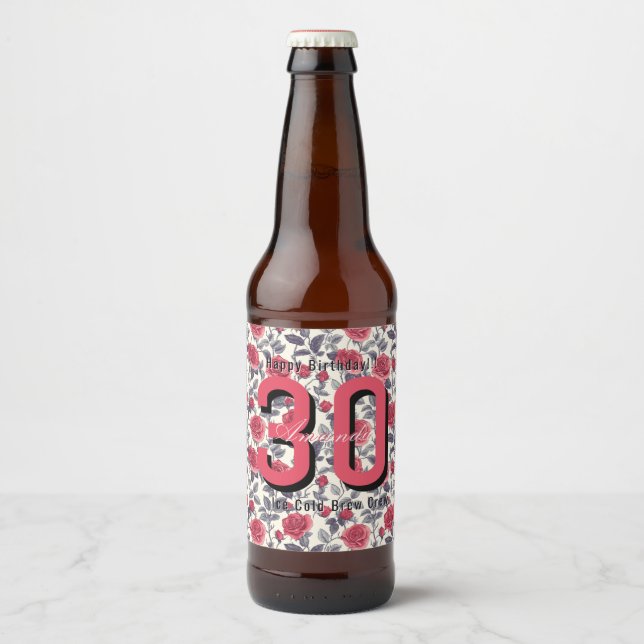 Modern Rose Flower 90Th Birthday Ölflaska Etikett (Framsida)