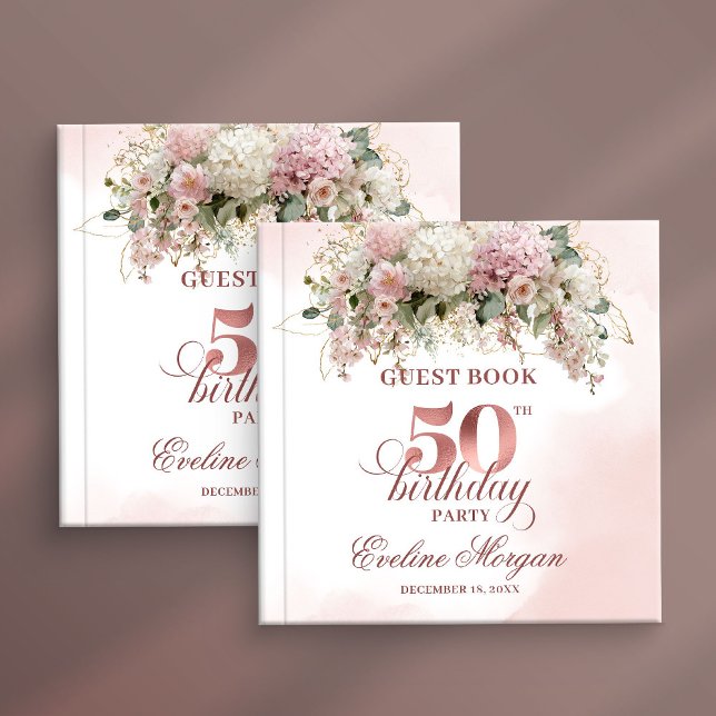 Modern Rose Gold Blush Floral 50th Guest Book Gästböcker (Modern Rose Gold Blush Floral 50th Guest Book)