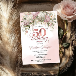 Modern Rose Gold Blush Flowers 50th Birthday   Inbjudningar