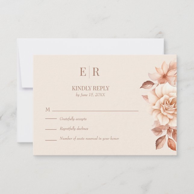 Modern Rose Gold Floral Monogram Wedding RSVP Card OSA Kort (Framsida)
