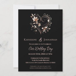 Modern Rose Gold Flowers and a Heart Inbjudningar