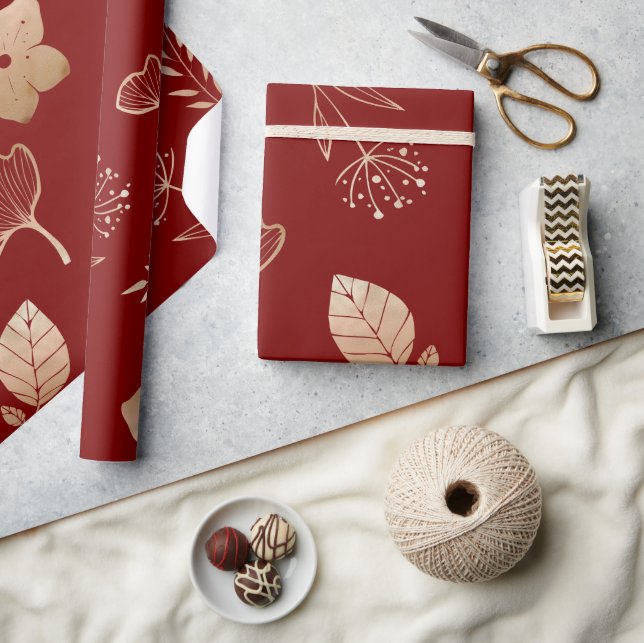 Modern rose gold flowers and leaves presentpapper (Hantverk)