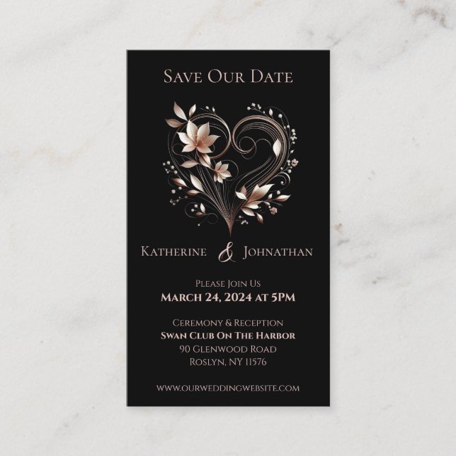 Modern Rose Gold Flowers-Save the Date- Visitkort (Framsida)