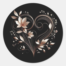 Modern Rose Gold Flowers with a Heart Runt Klistermärke
