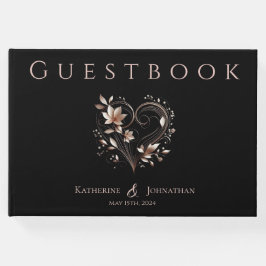 Modern Rose Gold Flowers with a Heart Wedding Gästböcker
