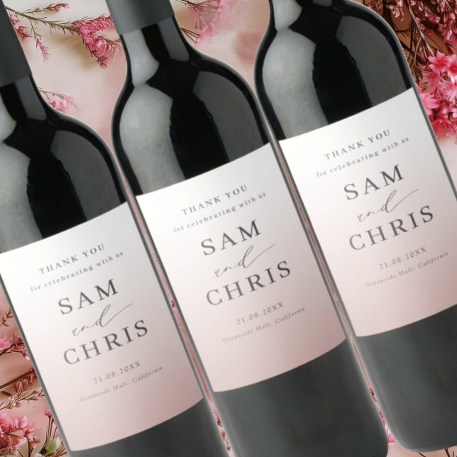 Modern Rose Gold Gradient Wedding  Vinflaska Etikett (Skapare uppladdad)