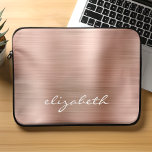 Modern Rose Gold Metallic Handwriting Monogram Laptop Fodral<br><div class="desc">This trendy laptop sleeve features a rose gold faux brushed metal foil background. Personalize it with your name in white handwriting-style brush script.</div>