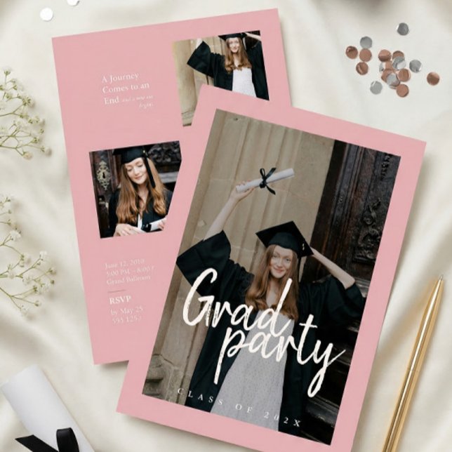 Modern Rose Gold Photo Collage Graduation Inbjudningar (Skapare uppladdad)
