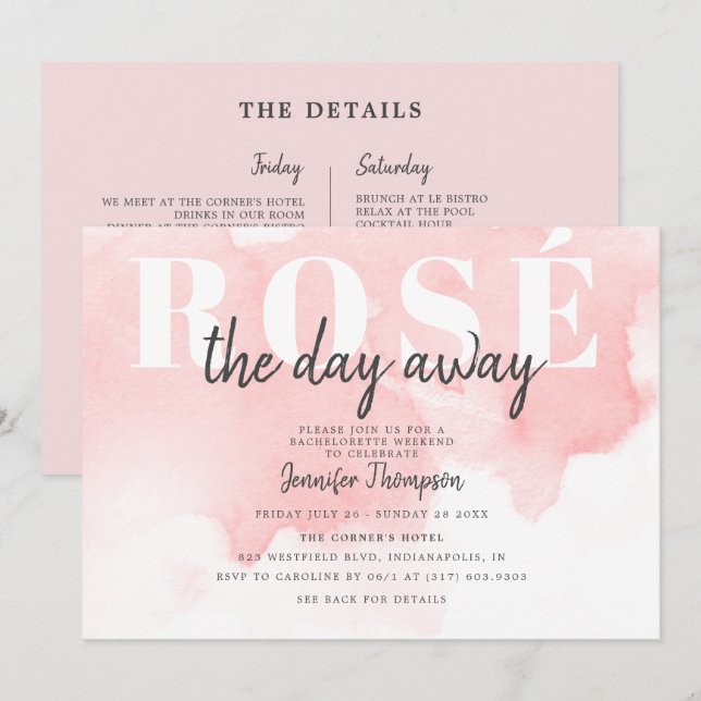Modern Rosé hela dagen  Bachelorette Helg Inbjudningar (Fram/baksida)