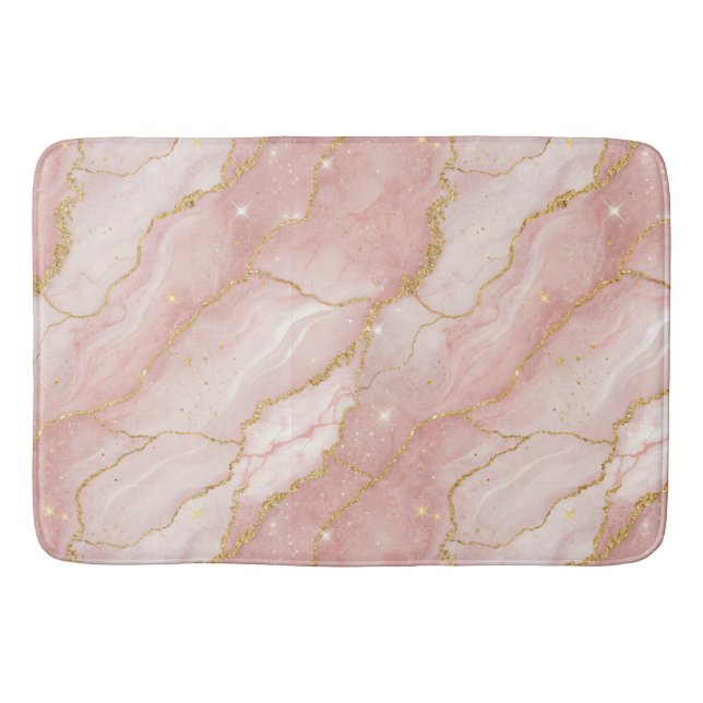 Modern Rose Quartz Marble Gold Badrumsmatta (Framsidan)