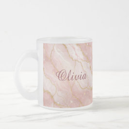 Modern Rose Quartz Marble Gold Glitter Frostad Glasmugg