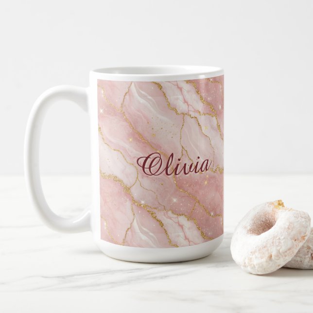 Modern Rose Quartz Marble Gold Glitter Kaffemugg (Med munk)