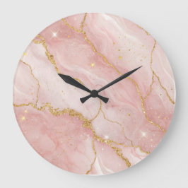 Modern Rose Quartz Marble Gold Stor Klocka